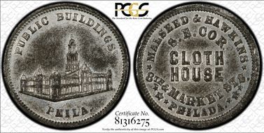 (1876) Token Pa Ph-274 White Metal Malseed & Hawkins AU53