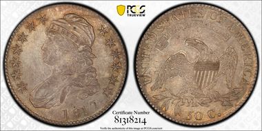 1817 50C O-106a Single Leaf AU58+