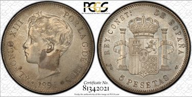 1896-PG V 5 Pta (1896) AU55