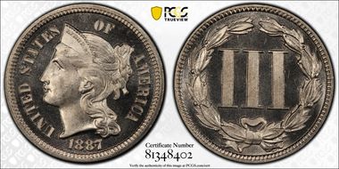 1887/6 3CN Strong Overdate PR67+ CAM