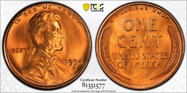 1954-S 1C MS67+ RD