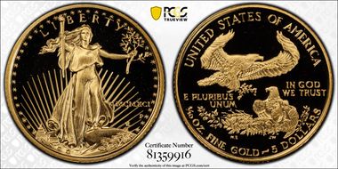 1991-P $5 Gold Eagle PR70DCAM