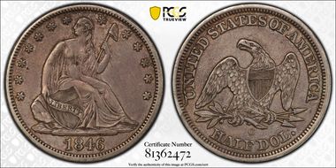 1846-O 50C Tall Date XF45