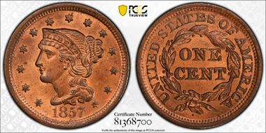 1857 1C N-1 Large Date MS64RD