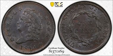 1814 1C S-295, Plain 4 MS63BN