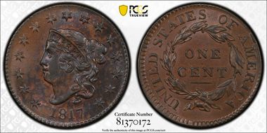 1817 1C N-16, 15 Stars MS62BN