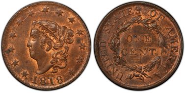 1818 1C Newcomb 10 MS63RB