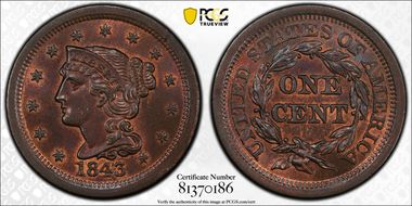 1843 1C N-6  Mature Hd  Lg Lt MS65BN