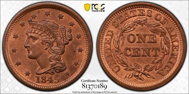 1845 1C Newcomb 10 MS64+ RB