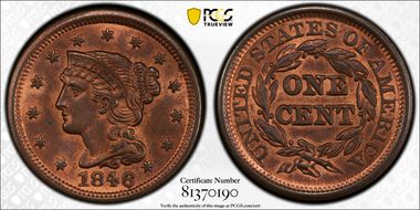 1846 1C N-8  Small Date MS65+ RB