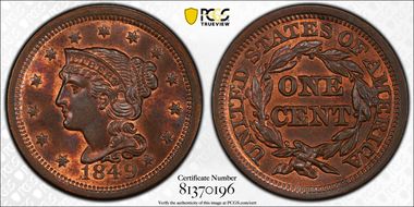 1849 1C Newcomb 2 MS66RB