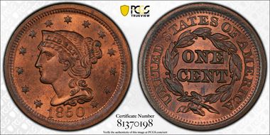 1850 1C Newcomb 15 MS65RB