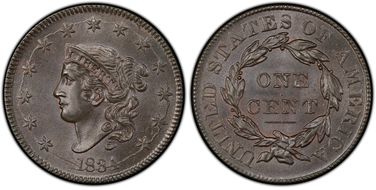 1834 1C N-6, Large Letters MS64BN