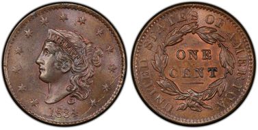 1834 1C N-3 Lg 8 Sm St Med Lt MS64BN