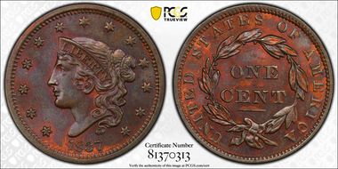 1837 1C Newcomb-10 MS65BN