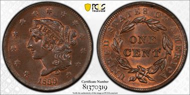 1839 1C N-11, Booby Head MS65BN