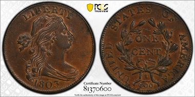 1803 1C S-249, 100/000 AU58+ BN