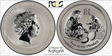 2016-P $1 Year of the Monkey Ag MS69