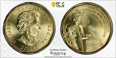 2016 $1 Women's Right to Vote MS67