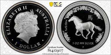 2002-P $1 Year of the Horse Ag PR70DCAM