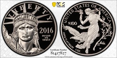 2016-W $100 Statue of Liberty First Strike PR69DCAM