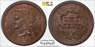 1853 1C Newcomb 17 MS66BN