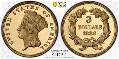 1886 $3 PR66DCAM