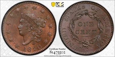 1820 1C Large Date MS65+ BN