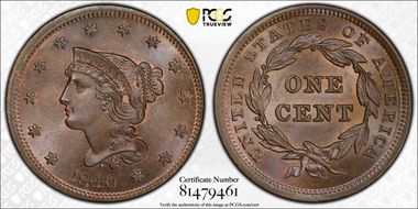 1840 1C N-10 Large Date MS66BN