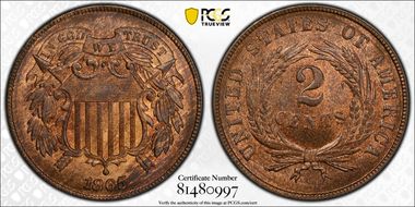 1865 2C Plain 5 MS66RB