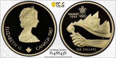 1987 $100 Calgary Winter Games LE  KM-158  Au PR68DCAM