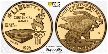 1995-W $5 Stadium 20th Anniversary of the Olympics 1 of 500 PR70DCAM