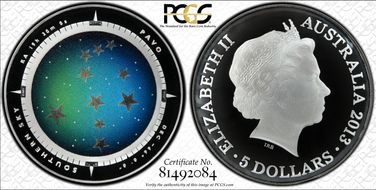 2013 $5 Pavo Southern Sky Colorized PR70DCAM