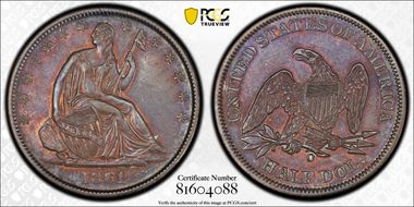 1861-O 50C W-14, Bisected Date XF45