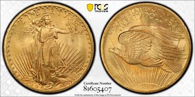 1908-D $20 No Motto MS66+