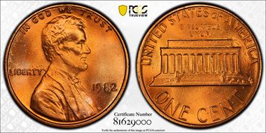 1982 1C Zinc Large Date MS68RD