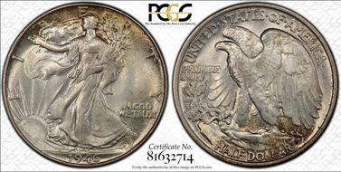 1946 50C Doubled Die Reverse MS66+