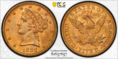 1888 $5 MS64