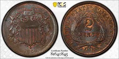 1864 2C Large Motto MS64BN