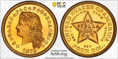 1879 $4 Flowing Hair PR64DCAM