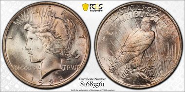 1923 $1 VAM 1A, Whisker Jaw MS65