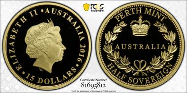 2016 $15 Perth Mint Half Sovereign First Strike PR70DCAM