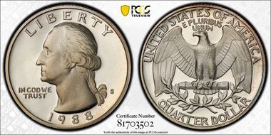 1988-S 25C PR70DCAM