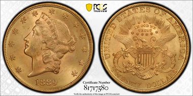 1889 $20 MS63+