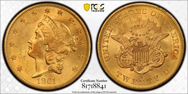 1861-S $20 MS63+