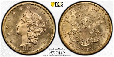 1870-S $20 MS63