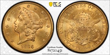 1896-S $20 MS64+