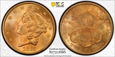 1876 $20 MS65