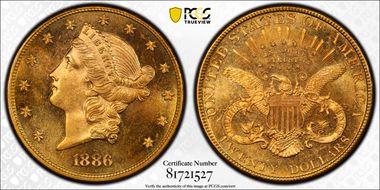 1886 $20 MS63+ PL