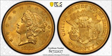 1855-O $20 AU58
